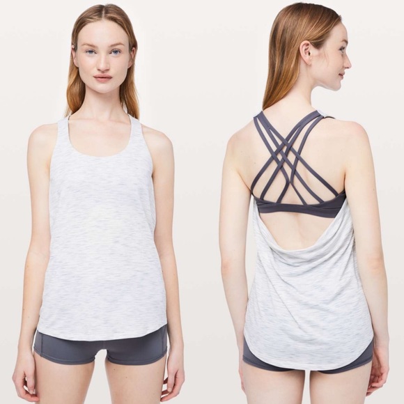 Lululemon Slay The Studio 2-In-1 Tank B/C Cup Tiger Space Dye Hail White Grey 4 - Picture 1 of 10